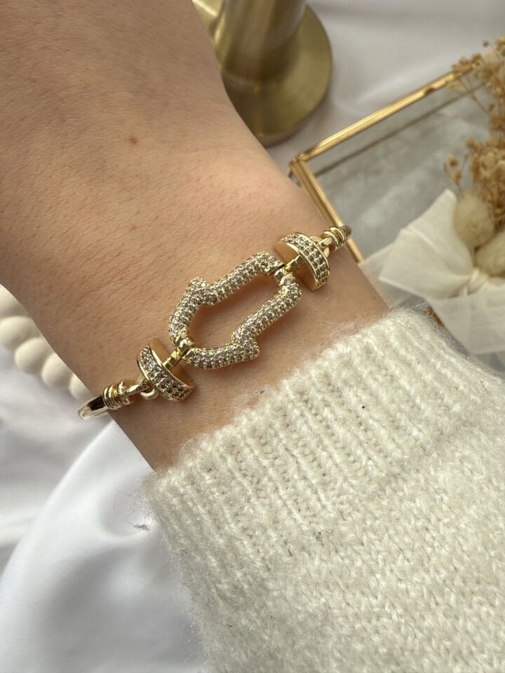 Taşlı Ok Detaylı Kelepçe Bileklik