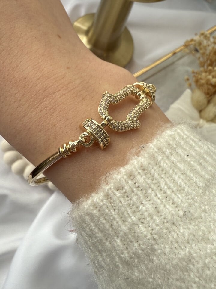 Taşlı Ok Detaylı Kelepçe Bileklik