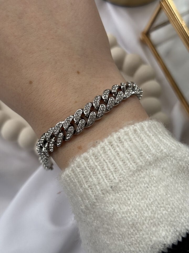 Silver Taşlı Zincir Bileklik