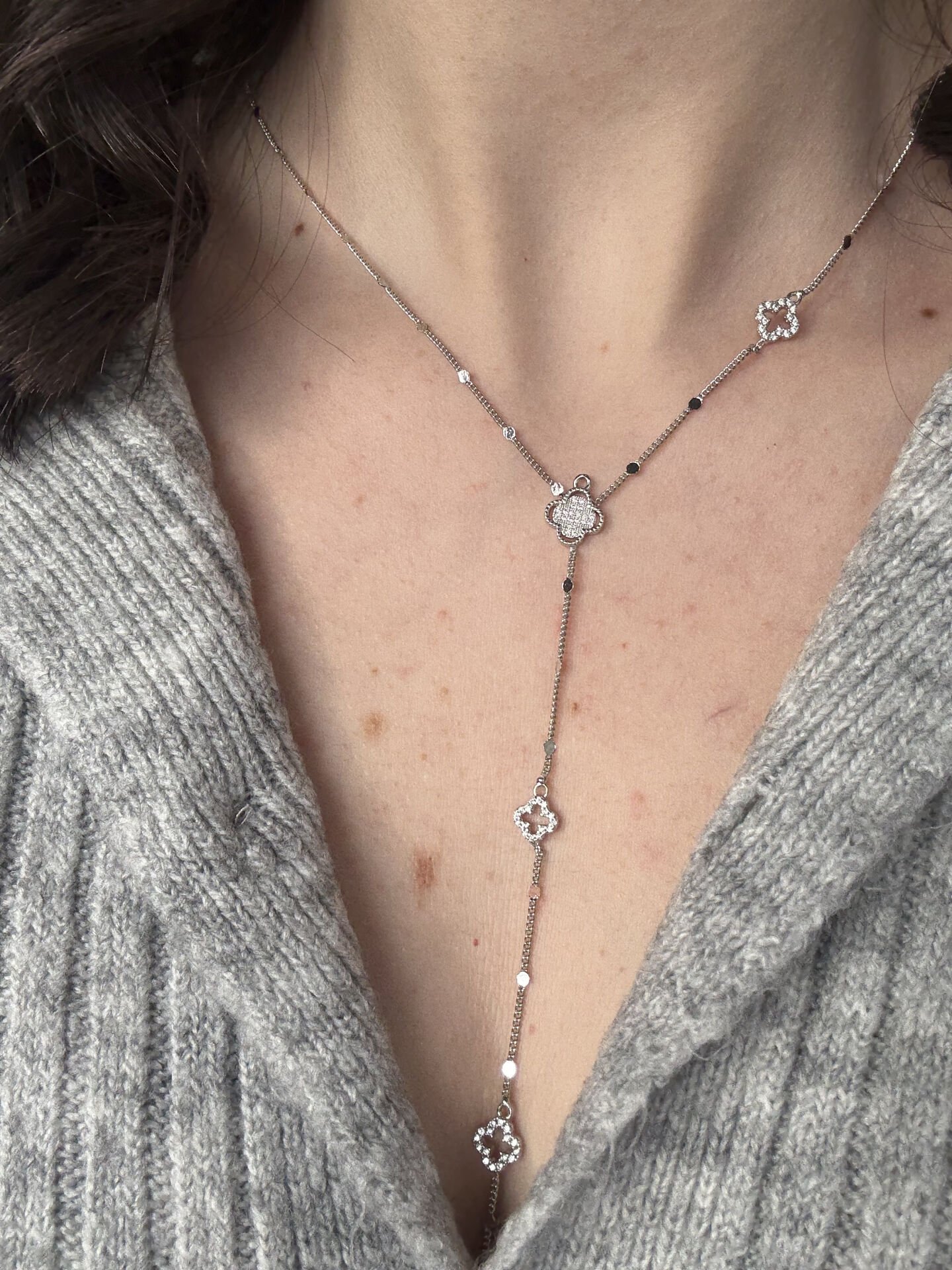 Y Necklace with Clover Detail