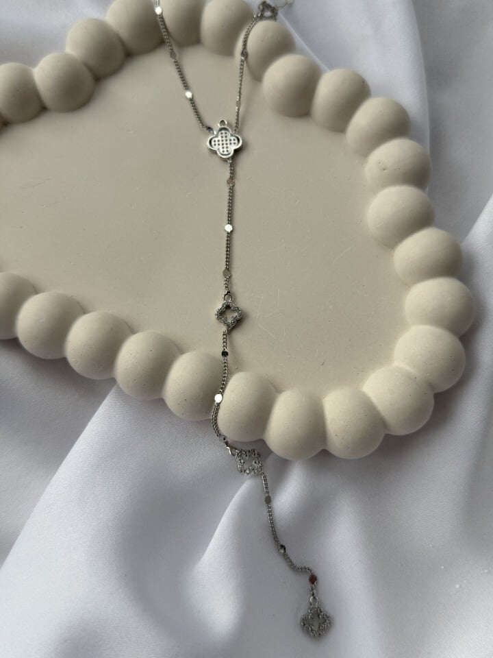 Y Necklace with Clover Detail