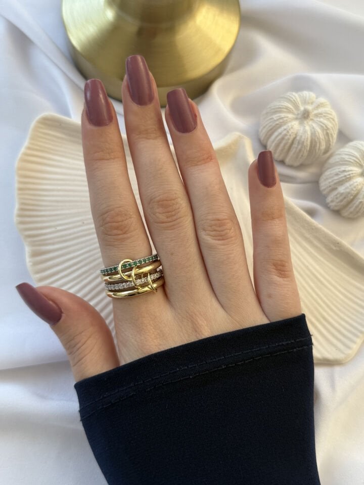 Yeşil Zirkon Detaylı Çoklu Yüzük