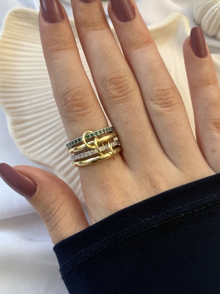 Yeşil Zirkon Detaylı Çoklu Yüzük