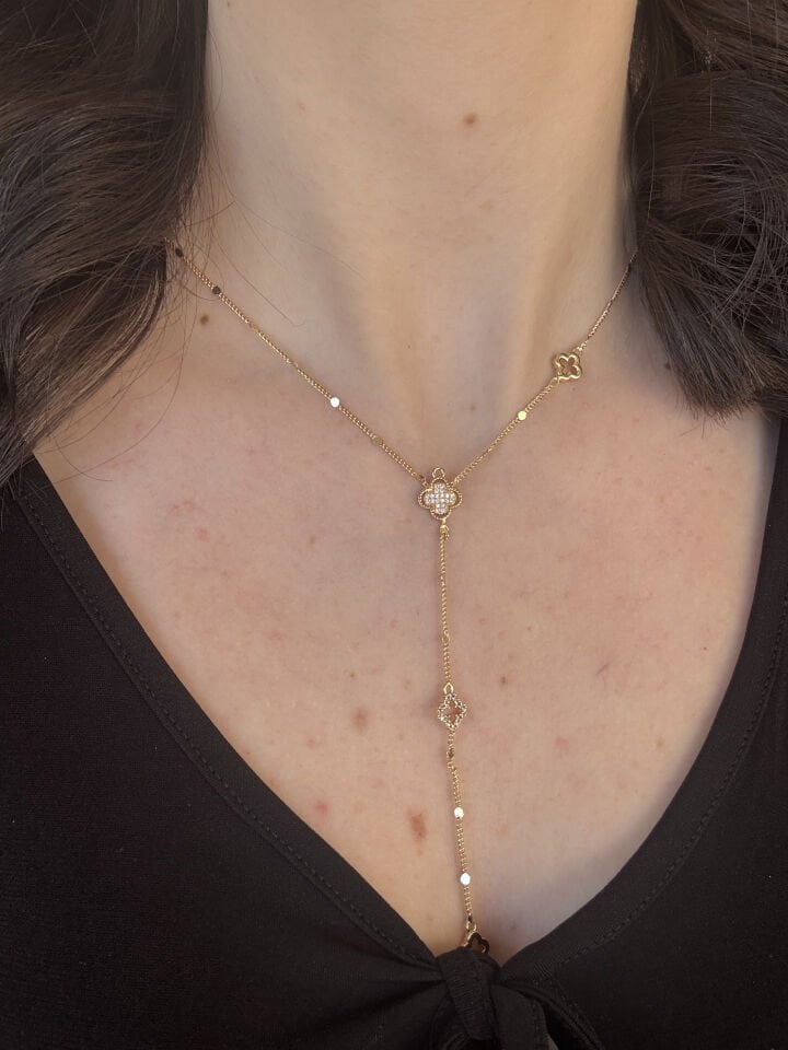 Gold Clover Detailed Y Necklace