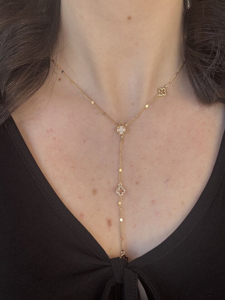 Gold Clover Detailed Y Necklace