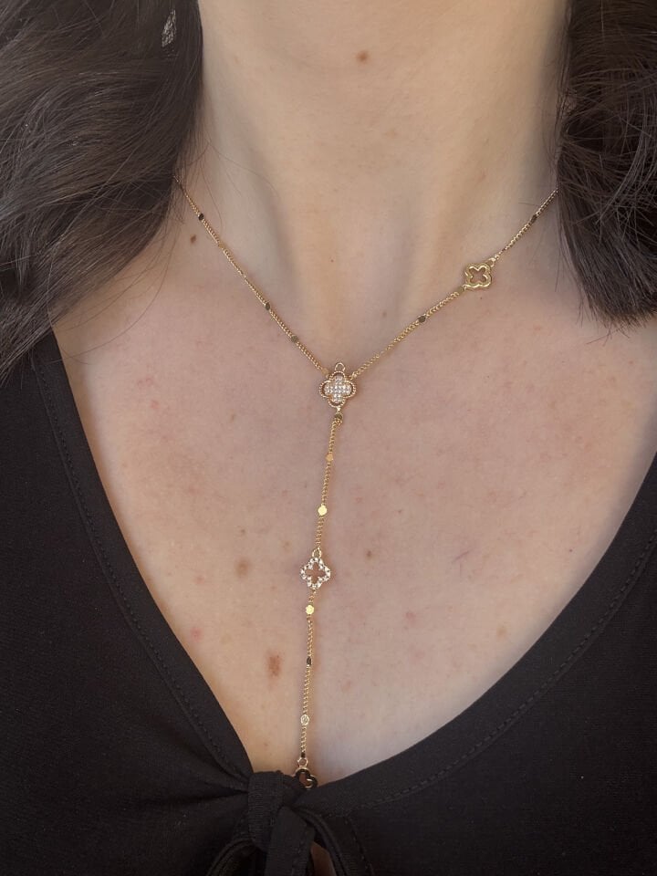 Gold Clover Detailed Y Necklace