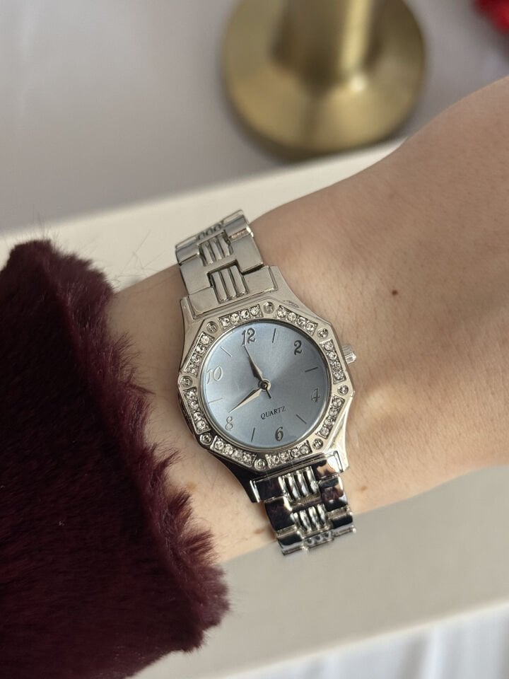 Blue Glass Silver Detail Watch