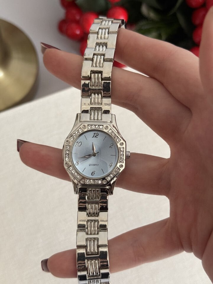 Blue Glass Silver Detail Watch