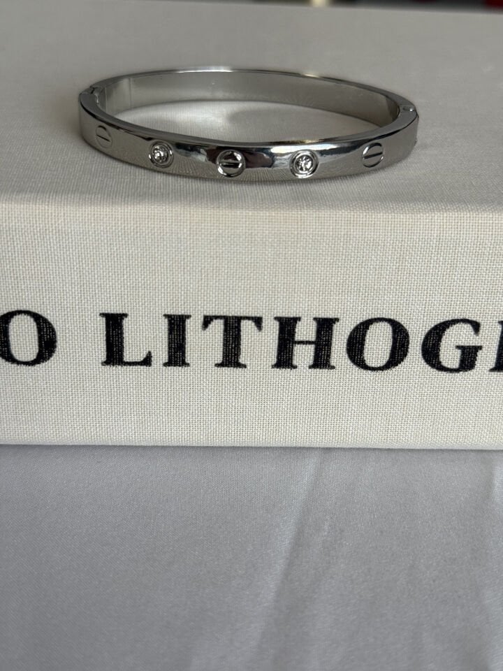 Silver Taş Detaylı Kelepçe Bileklik