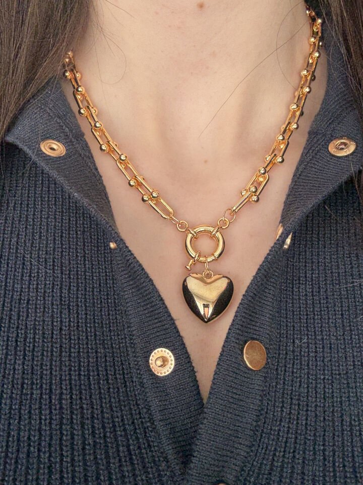 Kalp Charmlı Gold Kolye