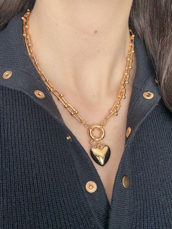 Kalp Charmlı Gold Kolye