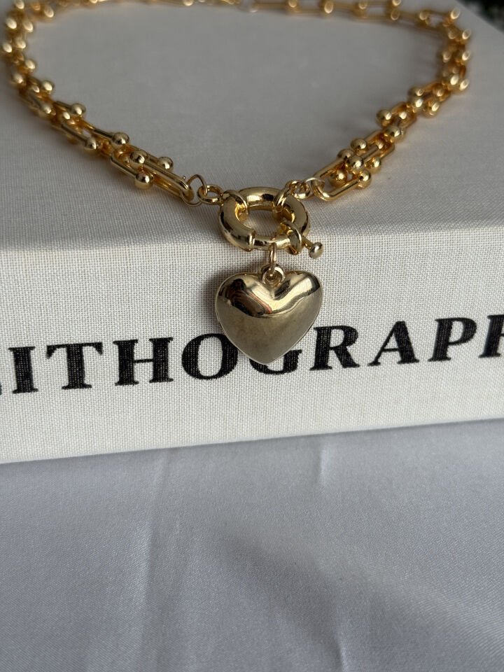 Kalp Charmlı Gold Kolye